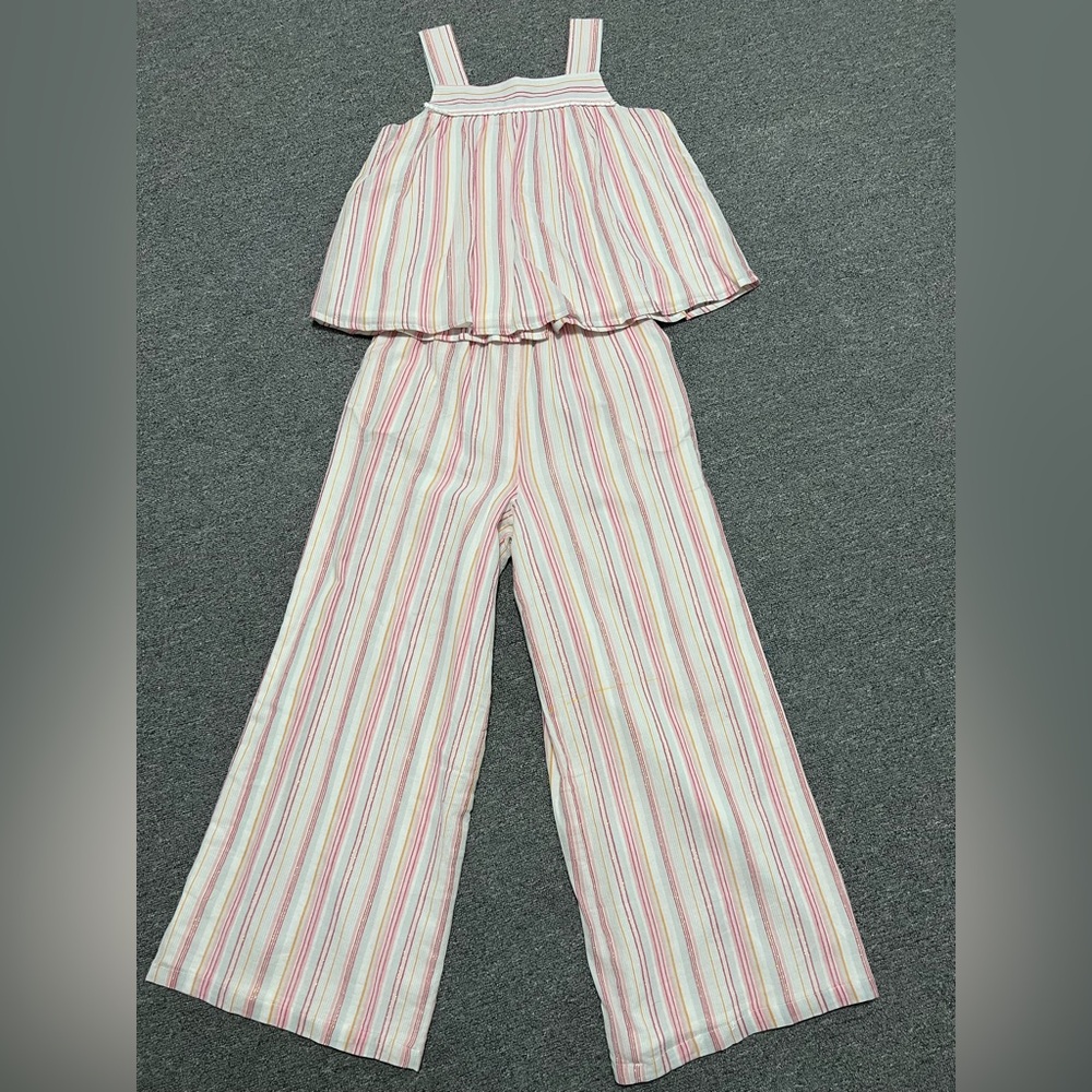 Striped Pink and White Tank Top and Wide leg pants 2pc Set